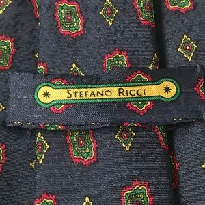 STEFANO RICCI Tie Saks Fifth Ave Luxury Silk Made in Italy Red Green Gold Navy